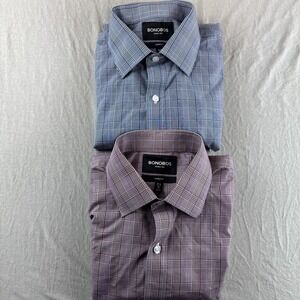 Bonobos Tailored Fit Shirt Mens 15.5 Plaid Long Sleeve Button Up Preppy Lot of 2
